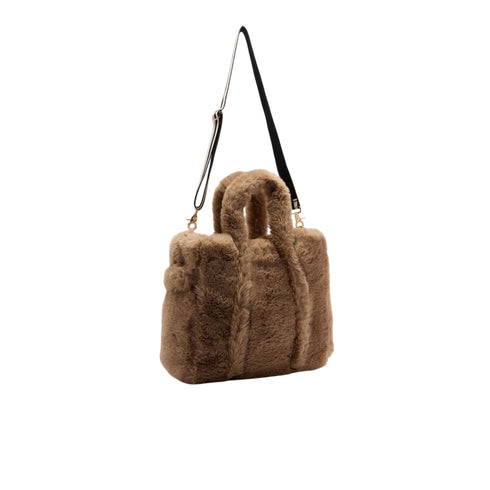 Borsa Donna in teddy, con tracolla rimovibile e patch logo frontale